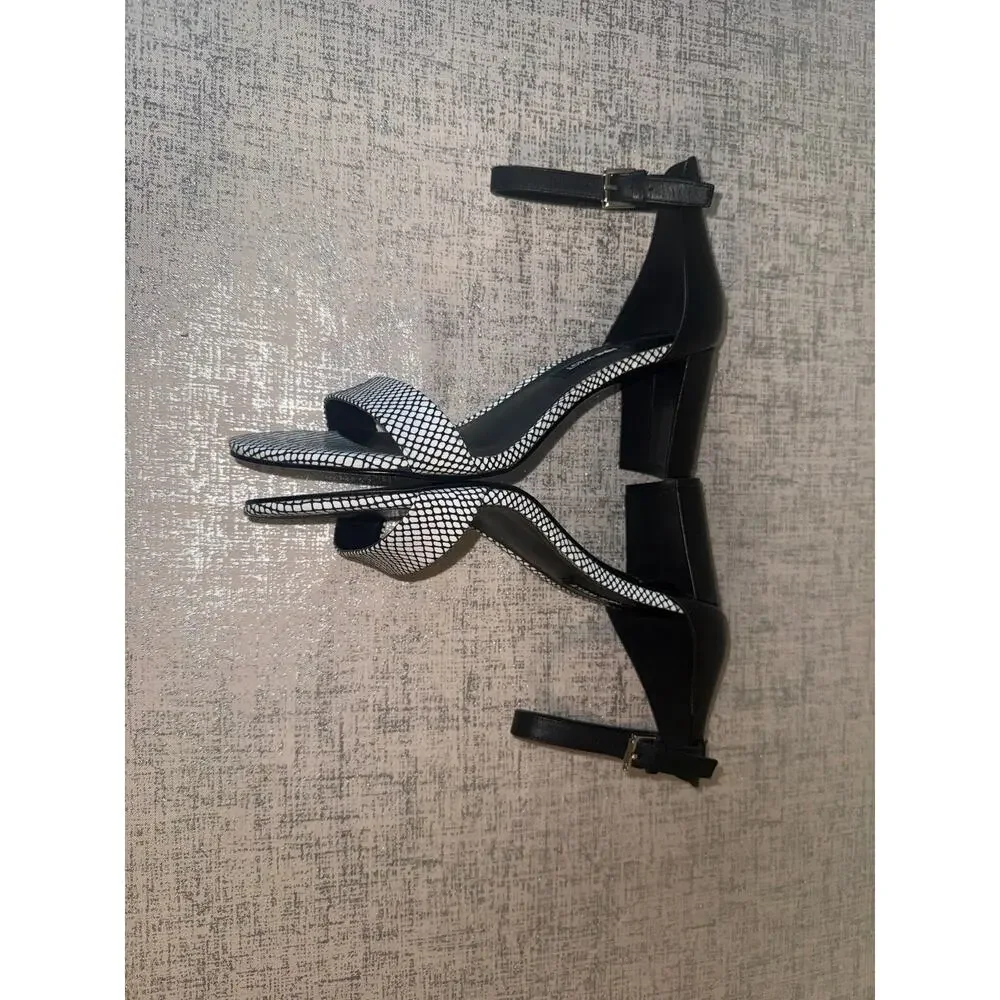Nine West Black White Slingback Heels Open Toe Patterned Pumps